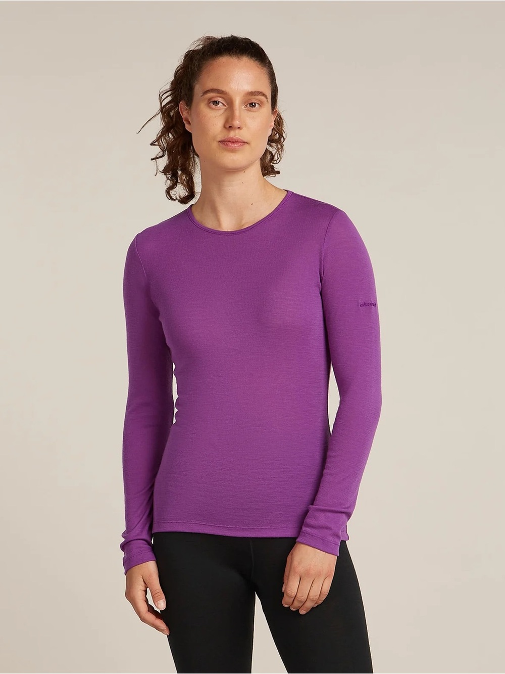 Icebreaker 200 Merino Long Sleeve Pullover Knit Base Layer Shirt Purple Medium